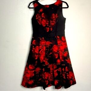 TaylorChic Black & Red Floral Fit ‘n Flare Dress, Sz 6.